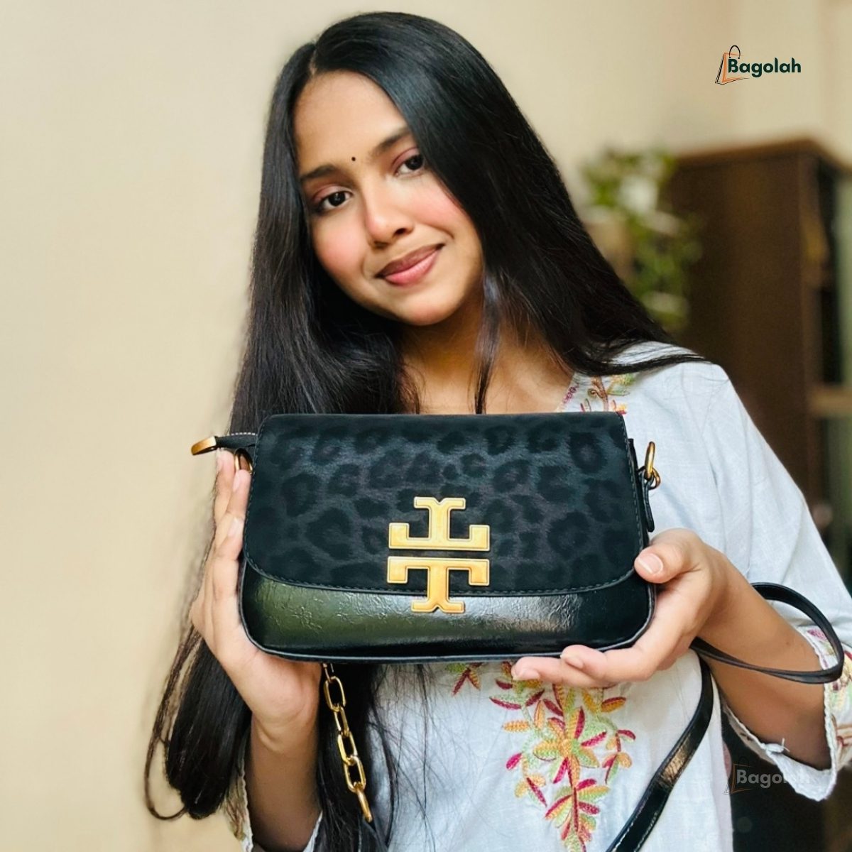 Leopard Print Black Messenger Bag 2