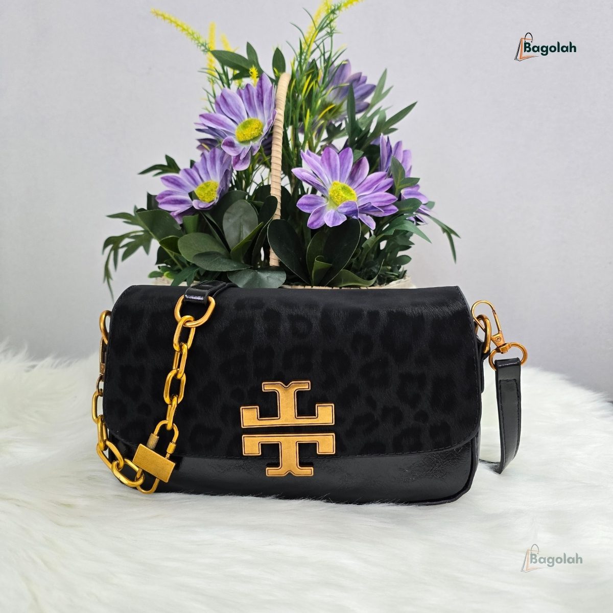 Leopard Print Black Messenger Bag