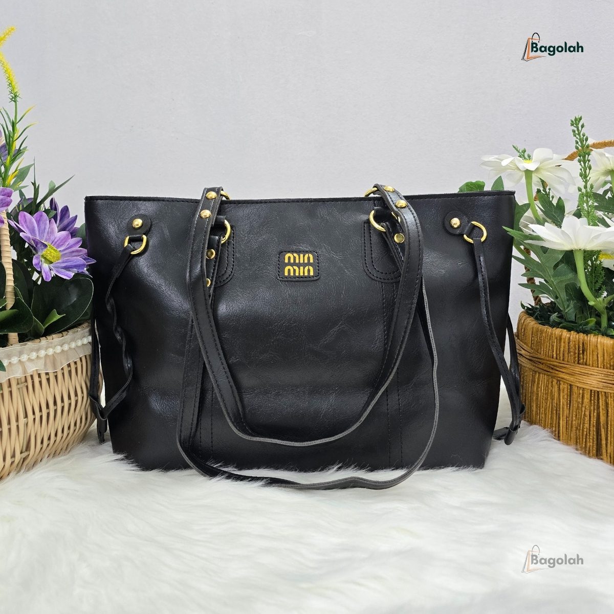 Winter Luxury Soft Leather Large Capacity Black Tote Bag 1
