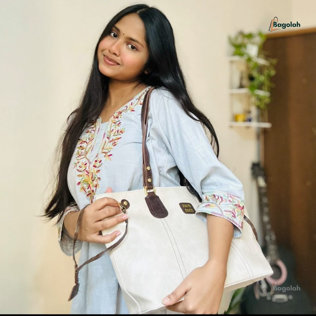 Winter Luxury Soft Leather Large Capacity Off White Tote Bag